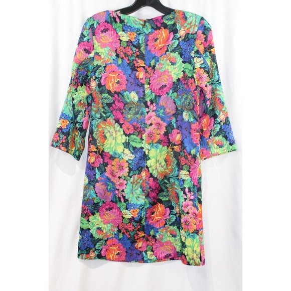 HD In Paris Womens Multicolor Floral 3/4 Sleeve Shift Dress Pockets XS - Picture 6 of 7
